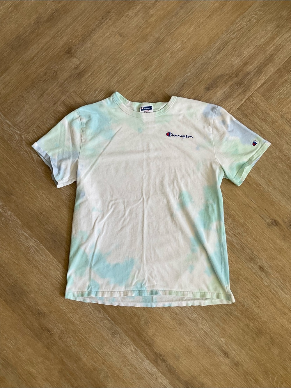 Champion Men's Tie-Dye Crewneck Rash Guard - White with Light Teal Accents